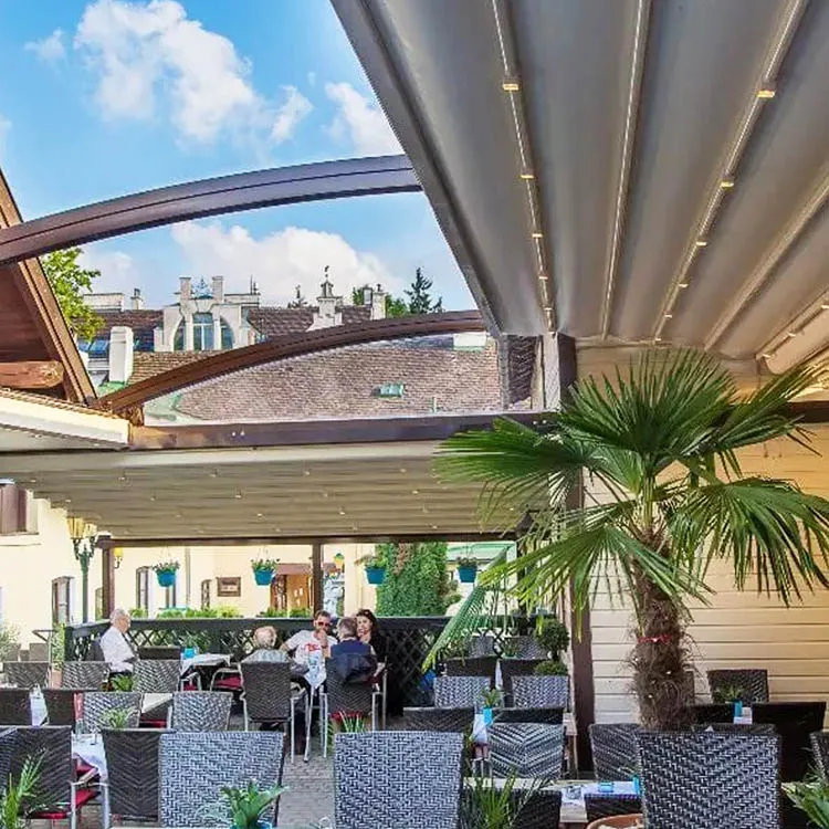 Café restaurante comercial à prova d'água guarda-sol tecido toldo retrátil automático