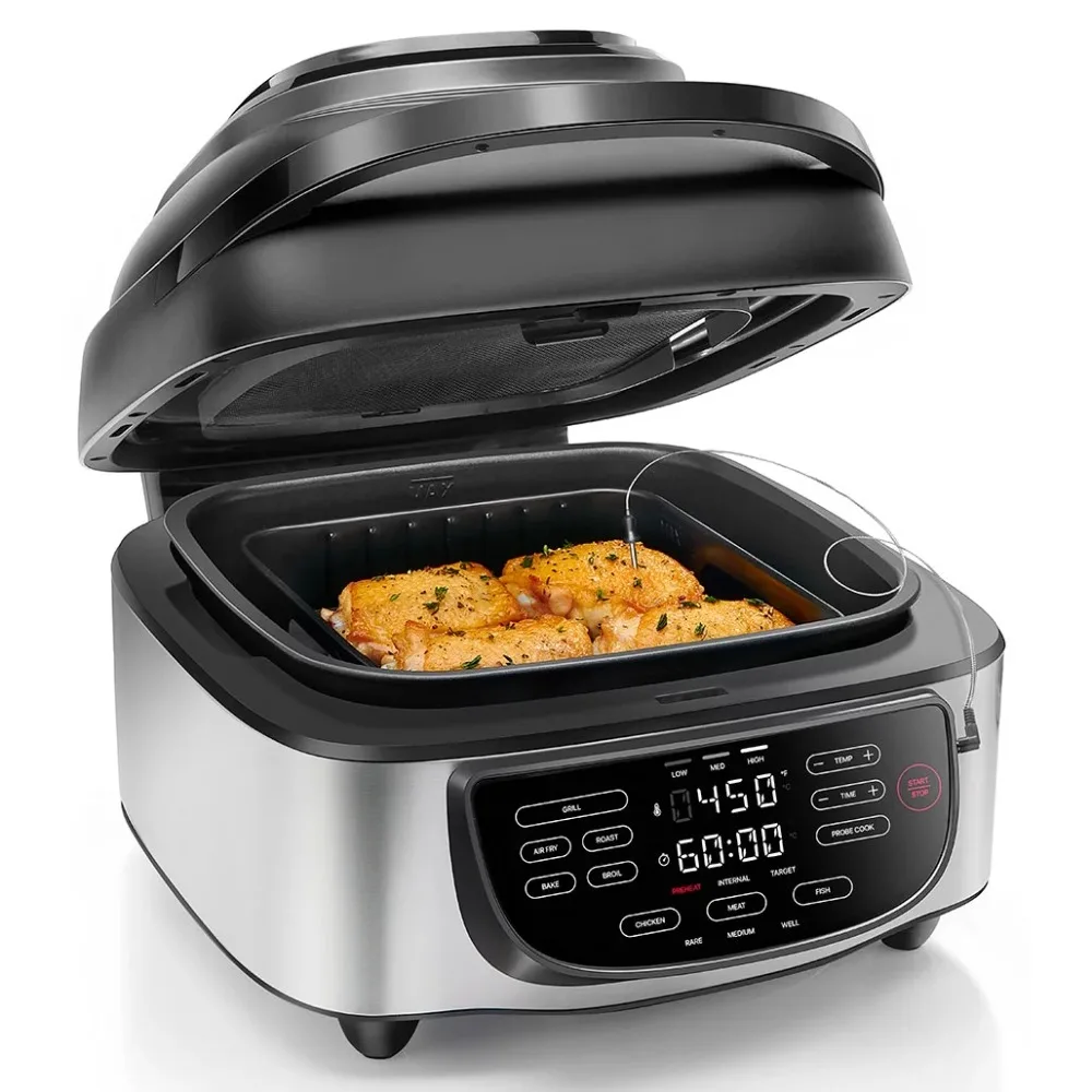 2023 New Chefman 5-in-1 Air Fryer + Indoor Grill with Cooking Thermometer, 7.4qt Capacity