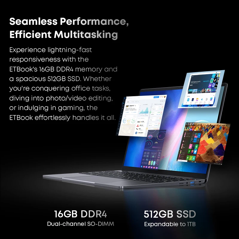Acer Gadget e10 ETBook Gaming Laptop Intel Core i3-1220P 16GB RAM 512GB SSD 14" 2K IPS Screen WiFi6 Windows 11 Computer Laptops