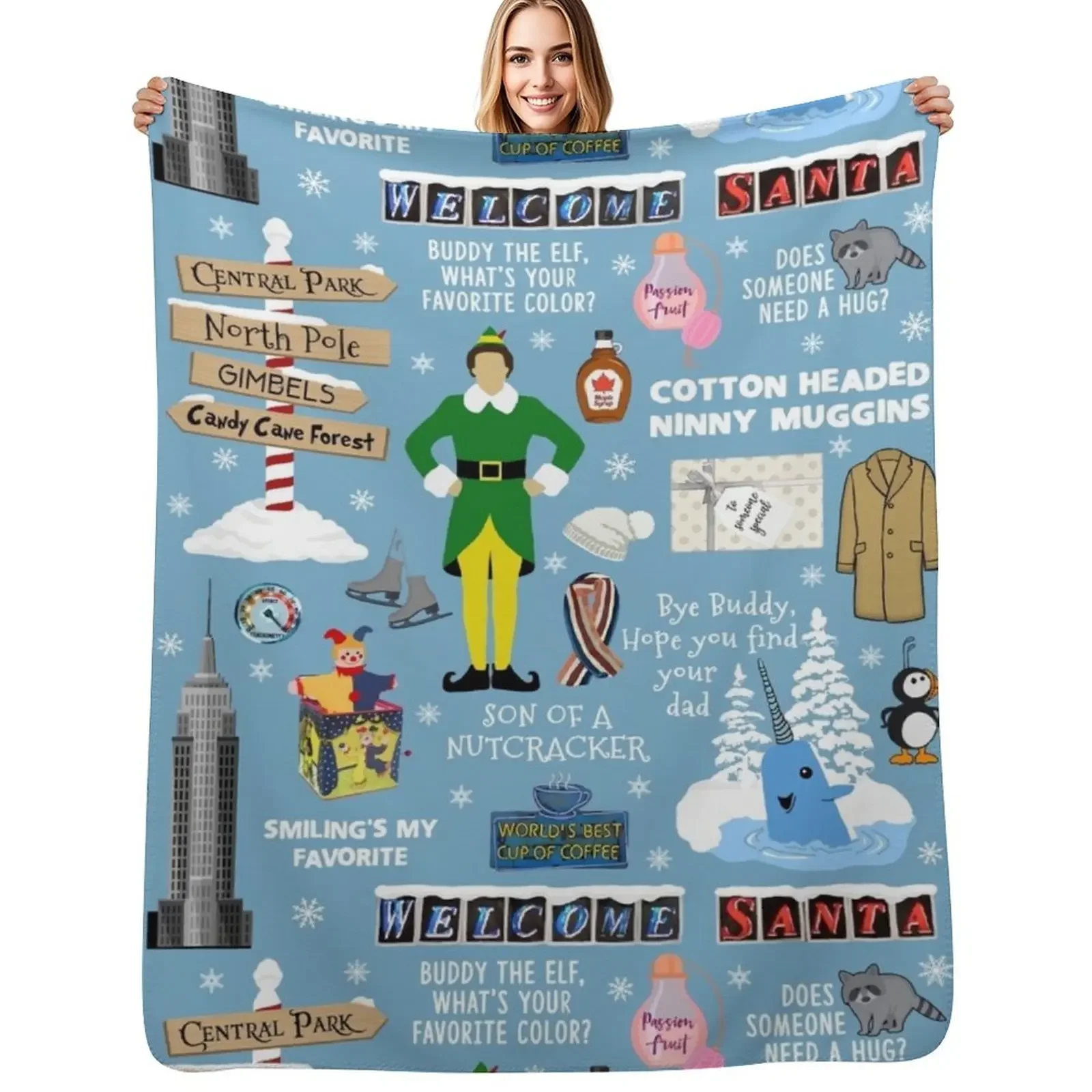 

Buddy the Elf collage, Blue background Throw Blanket Blankets For Sofas Kid'S Custom Fashion Sofas Blanket
