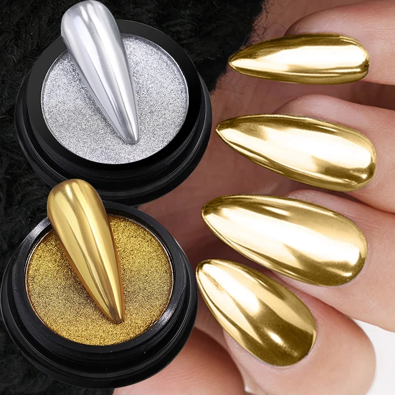 

NICOLE DIARY 2 Boxes Metallic Nail Glitter Powder Super Bright Gold Silver Solid Pigment Dust Gel Nail Polish Decorations