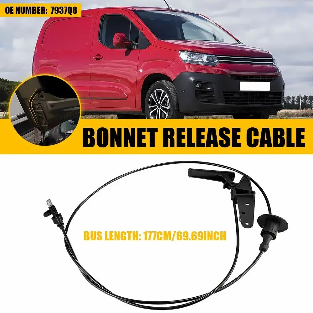 Fotografia 3: 1pc cabo de liberação do capô dianteiro com trava para peugeot parceiro citroen berlingo 2008-2019 7937q8