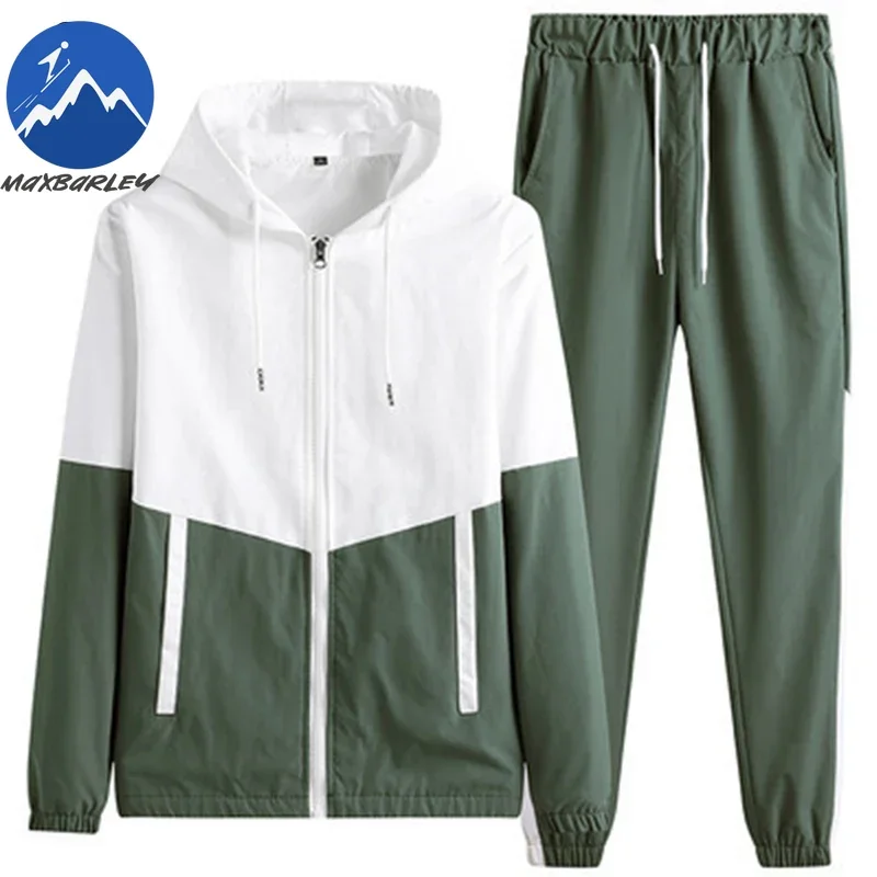 Spring Autumn Men Sportswear Set Casual Jogger Sweatsuit Hooded Jacket + Pants Two Piece Hip Hop Running Training Sports Suit