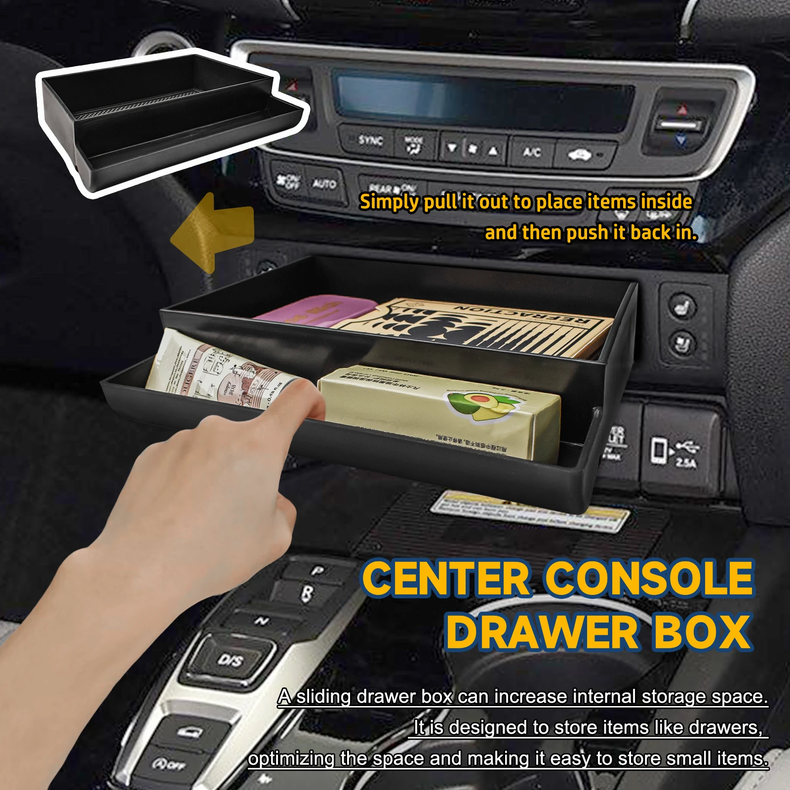 Center Console Drawer Storage Box Tray For Honda Pilot 2016-2022/ Ridgeline 2017-2024/ Passport 2019-2024 Drawer Car Organizer