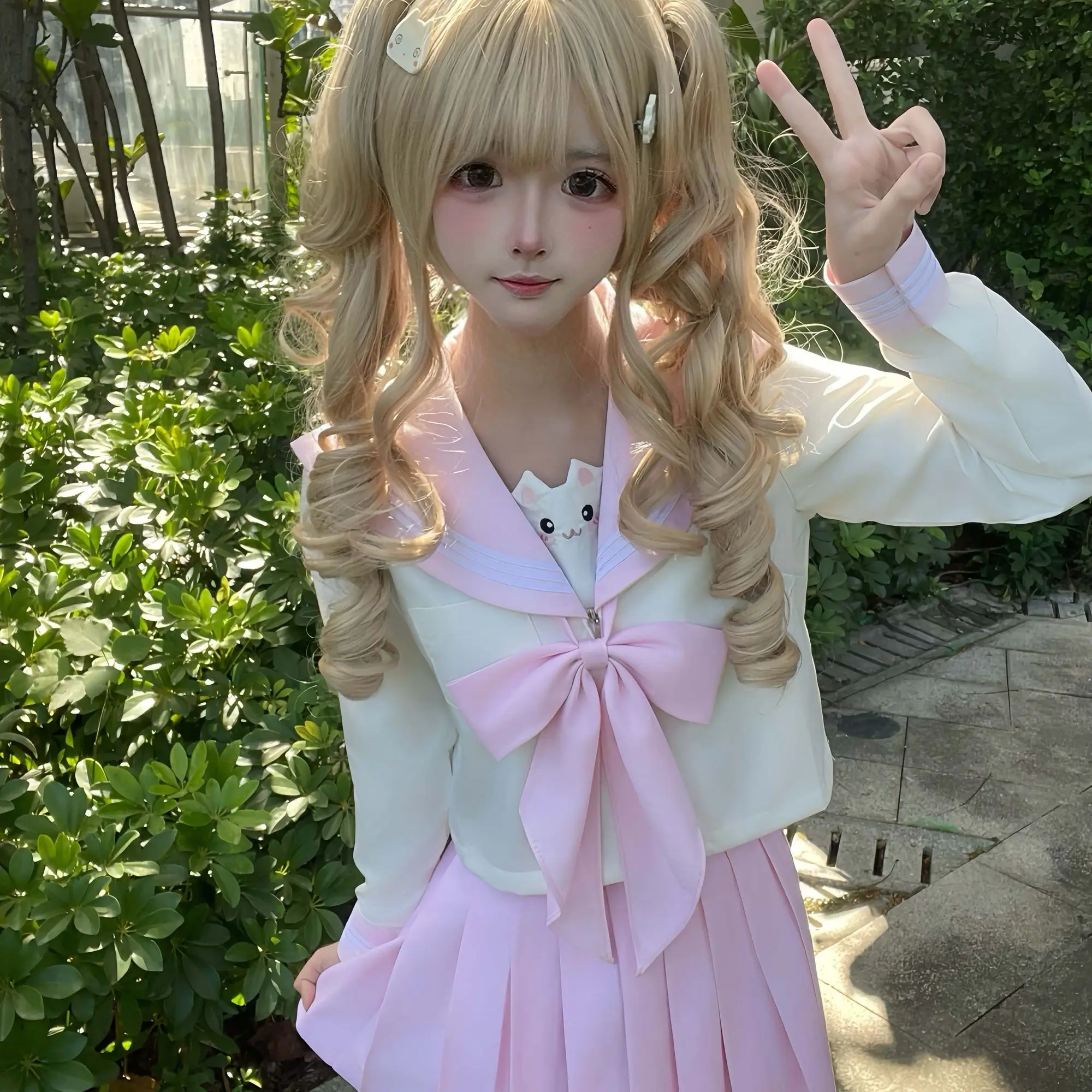 Niedliche Matrosenuniform im japanischen und koreanischen Stil, süße JK-Uniform, bezaubernder Schulstil, lange, kurze Ärmel, rosa Schulbedarf-Set