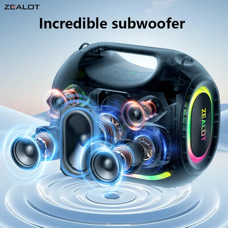 ZEALOT ZE21 Altoparlante Bluetooth portatile da 250 W Altoparlante Bluetooth impermeabile 48000 mAh Subwoofer TWS wireless Suporrt USB/TF/AUX Luce RGB.