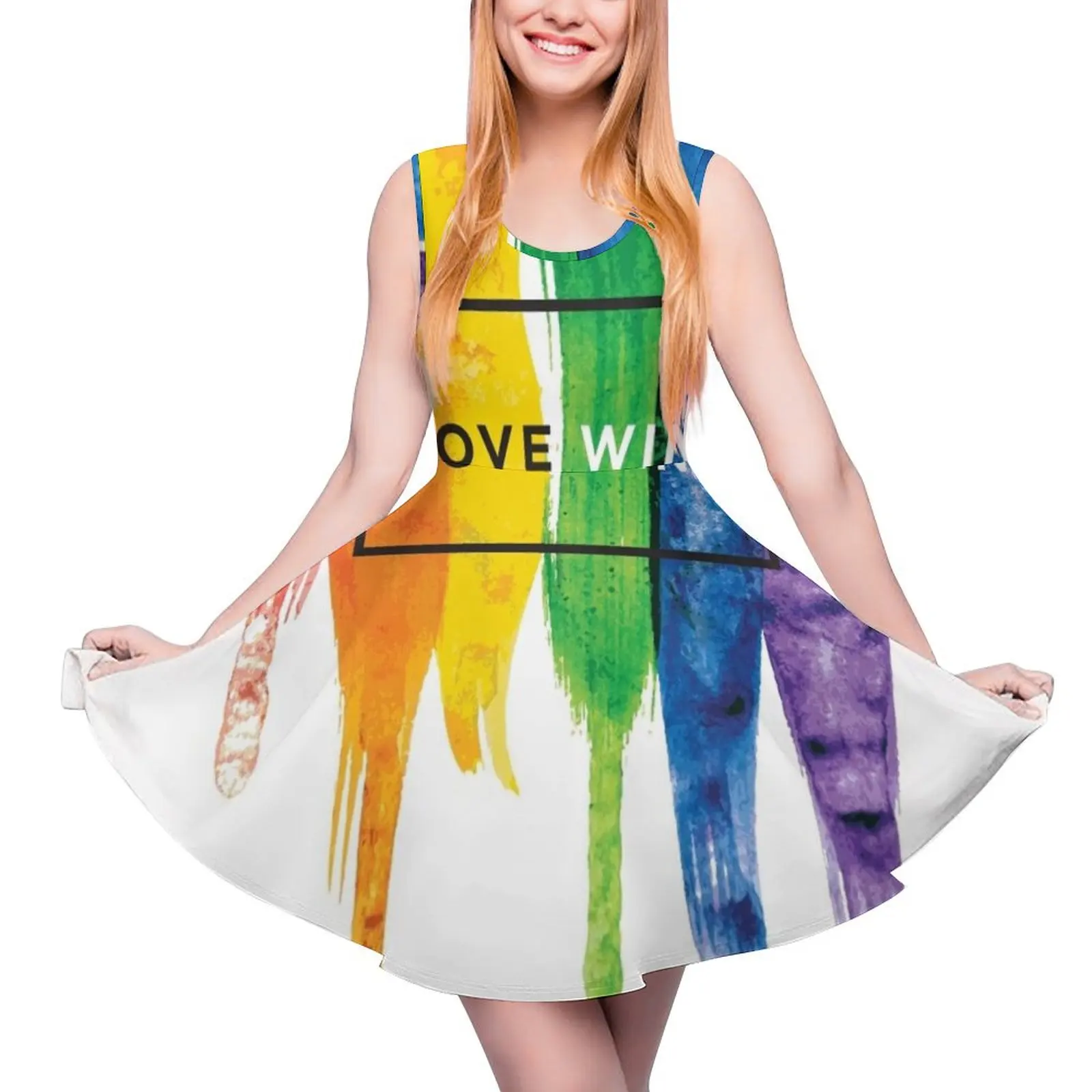 

Watercolor LGBT Love Wins Rainbow Paint Typographic Sleeveless Dress birthday dress dresses for women 2024 Cocktail of dresses