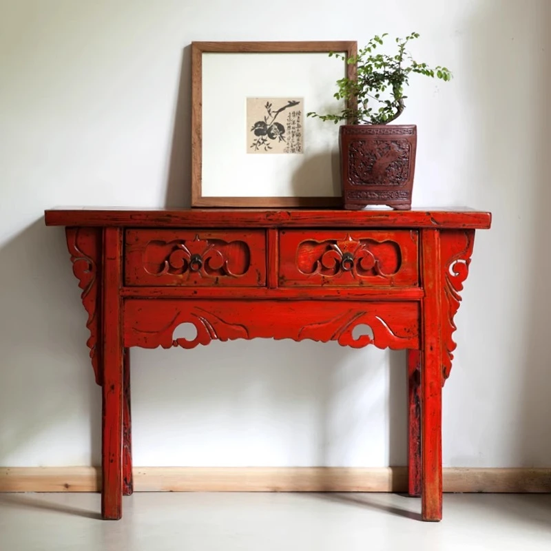 SM Chinese-style solid wood old cabinets, porch table, storage desk, retro foyer carved strip furniture