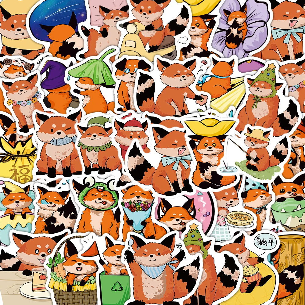 

10/30/60pcs Cute Little Fox Daily Life Stickers Funny Cartoon Animals Sticker Phone Suitcase Laptop Graffiti Decals for Kids Toy