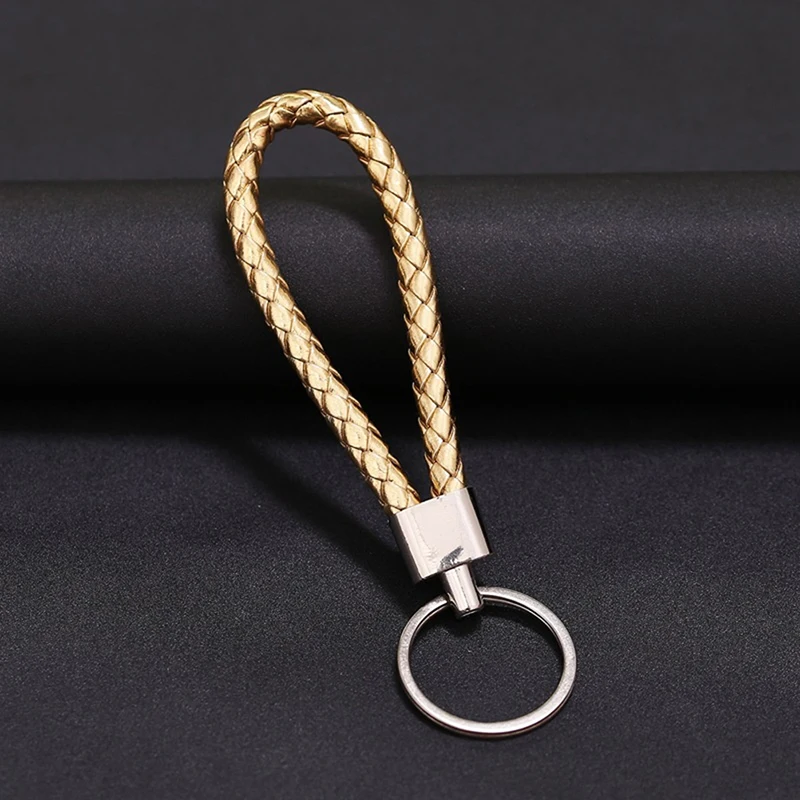 New Handmade PU Leather Rope Pendant Keychain Woven Key Chain Metal Key Rings for Women Bag Ornaments Car Key Ring Accessory