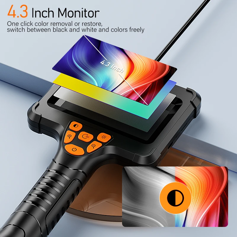 Industrial Endoscope Single Dual Camera 4.3'' IPS Screen Automotive Pipe Inspection Borescope 8LEDs 8MM Lens Waterproof 2600mAh image 2