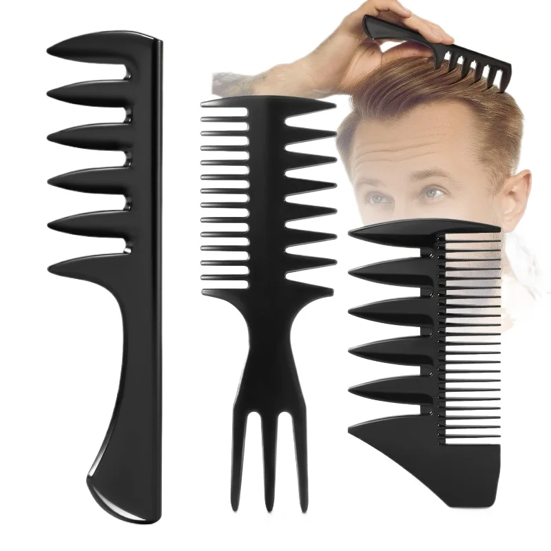 3PCS Men's For Hairstyle Comb Set - Oil Comb - Anti static For Men - Black Barber Wide Tooth Texture Comb