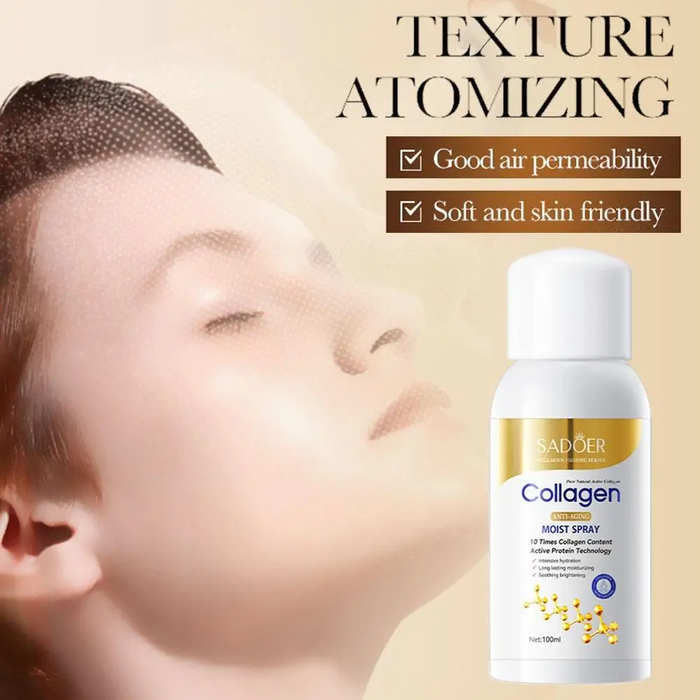 SADOER Collagen Anti-Aging Moist Spray 100ml Hydrating Mist with Intensive Hydration for Comfortable Daily Skin Care and Refresh