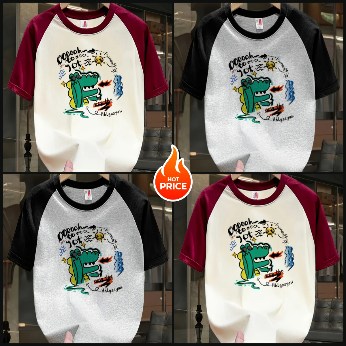 

Men'S Cotton T-Shirt | Colorful Cartoon Print | Casual Raglan Sleeves | Breathable & Lightweight | Summer Streetwear |