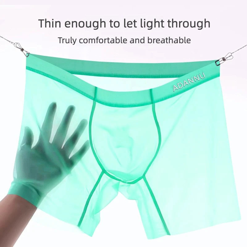 

Boxer Briefs Men's Sexy Ice Silk See-Through Quick-Dry 4" Athletic Sport Elastic Seamless Breathable AD785