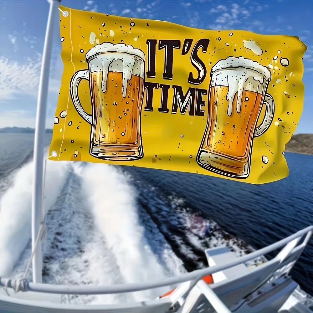 1-Pack Beer Time Polyester Flag, Playful Beer Mug & Vivid Yellow Design, All-Season Outdoor Decor for Farmhouse