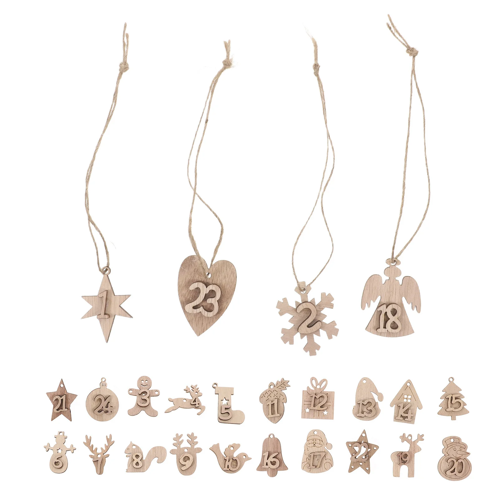 

24Pcs Christmas Calendar Wooden Label Pendents Hanging Bag Decor Xmas Tree Ornaments Gift Pouch Xmas Supplies Festive Decoration