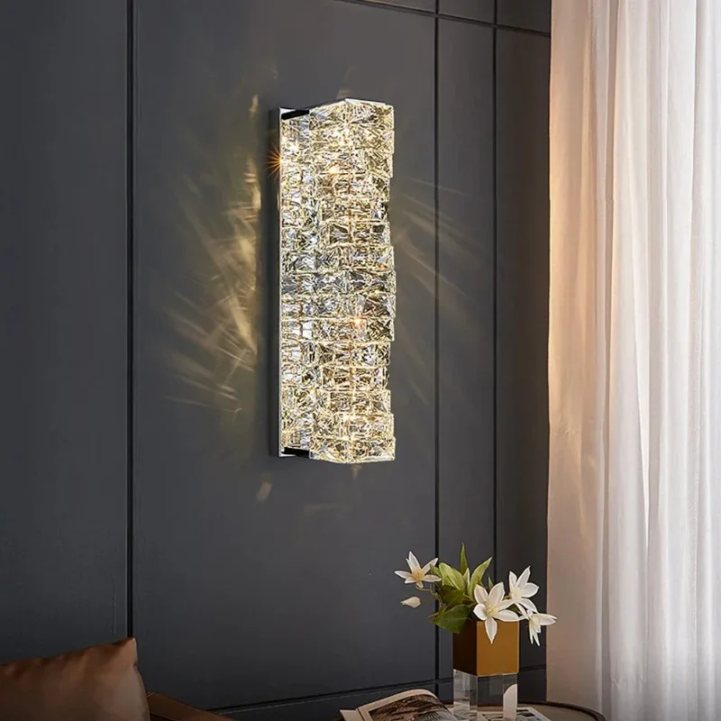 

Creative Luxury LED Crystal Wall Lamps Stainless Steel Irregular Wall Lights Living Room TV Background Art Deco Lighting