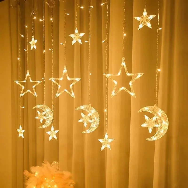 Guirxiété lumineuse de rideau de lune d'étoile, décoration de Ramadan, aide à l'EID Mubarak pour la maison, Islam arabe, fournitures de fête musulmane, 2025