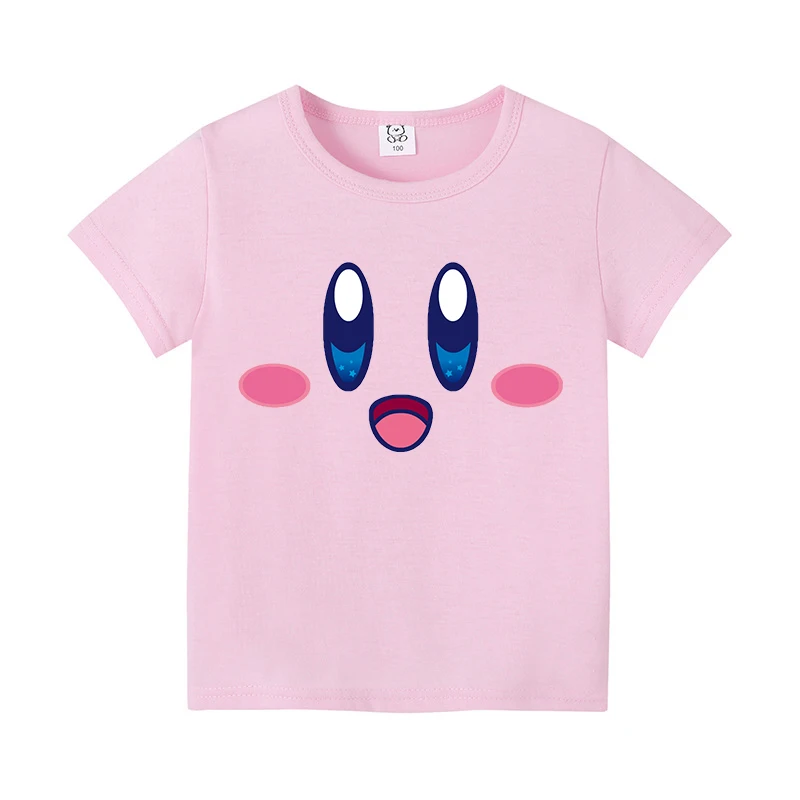 Kirby Children T Shirt Short Sleeves Summer Cotton Sweat Absorption Pink Clothes Cartoon Anime Fashion Kids Birthday Cute Gifts