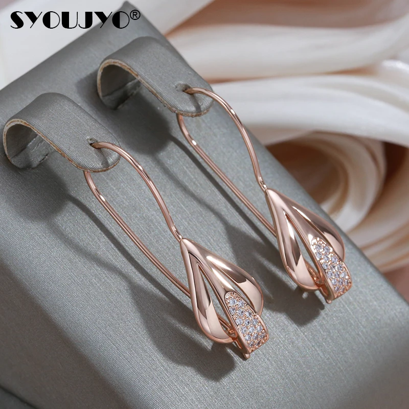 SYOUJYO Glossy Water Drop 585 Rose Gold Color Dangle Earrings For Women Natural Zircon Wedding Fine Jewelry Vintage Long Earring