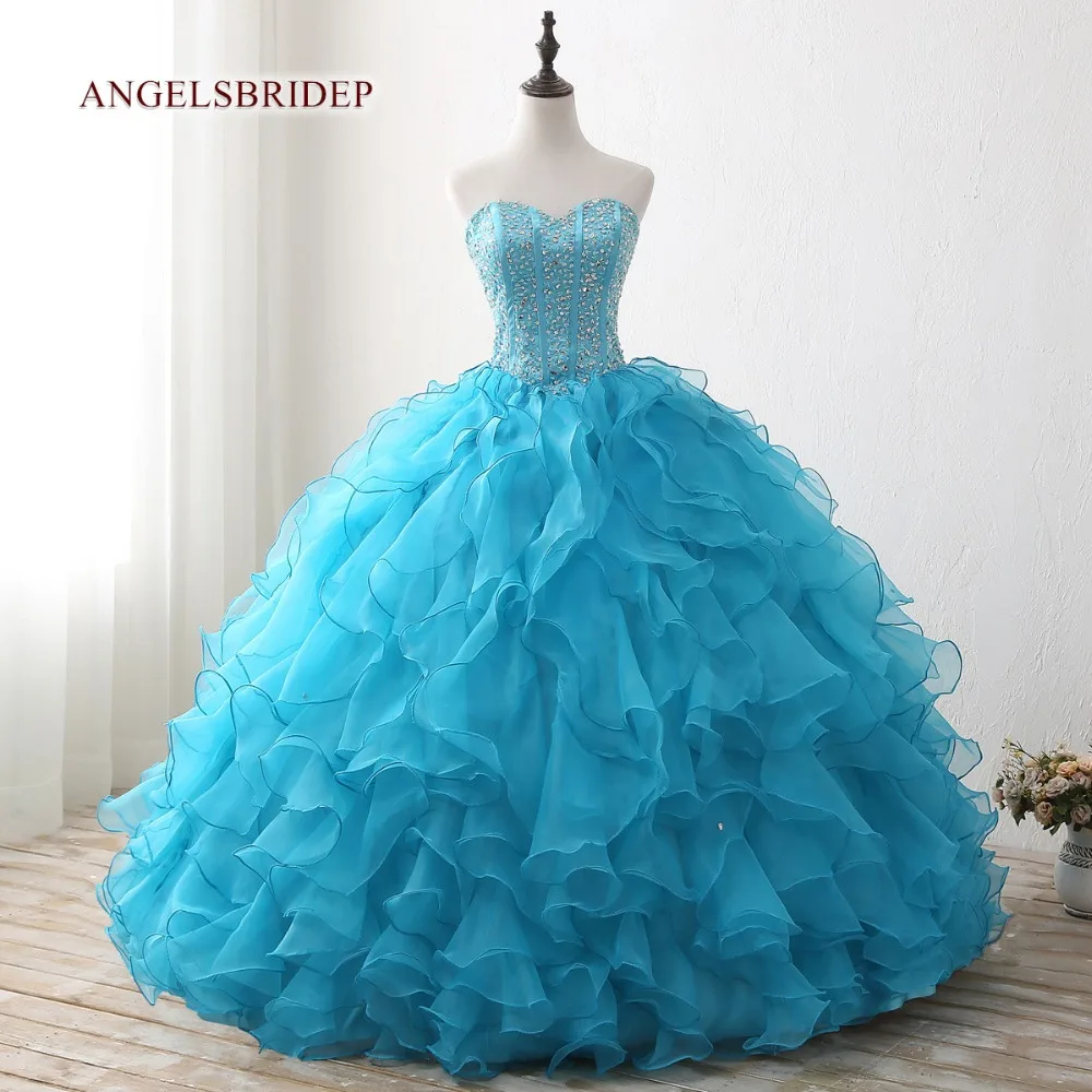 

ANGELSBRIDEP Organza Ruffles Quinceanera Dresses for 15 Party Formal Beading Birthday Princess Party Masquerade Sweet 16 Dresses