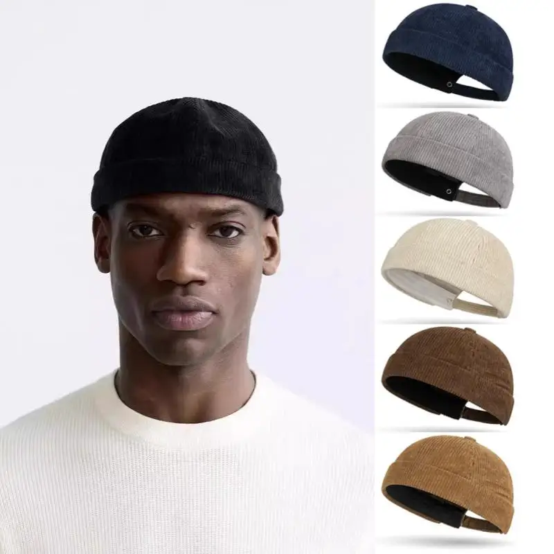 

Vintage Corduroy Brimless Skullies Cap Street Portable Docker Hats Multipurpose Beanie Hat Hip Brimless Sailor Caps Hop Hat