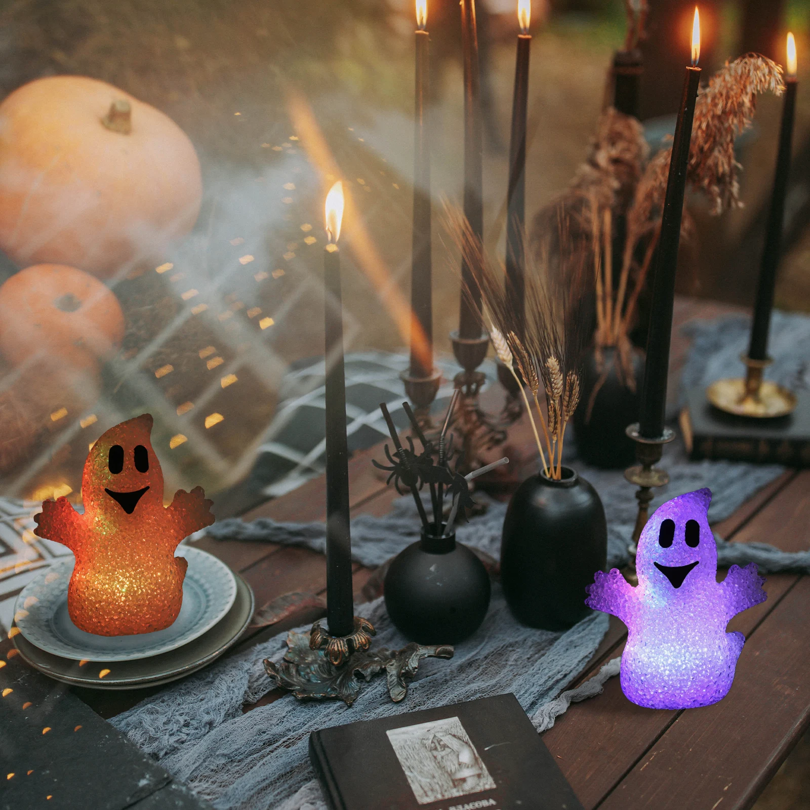 

2pcs White Ghost Night Light Halloween Decoration Durable Festive Atmosphere Lamp Small Table Props Child Fun