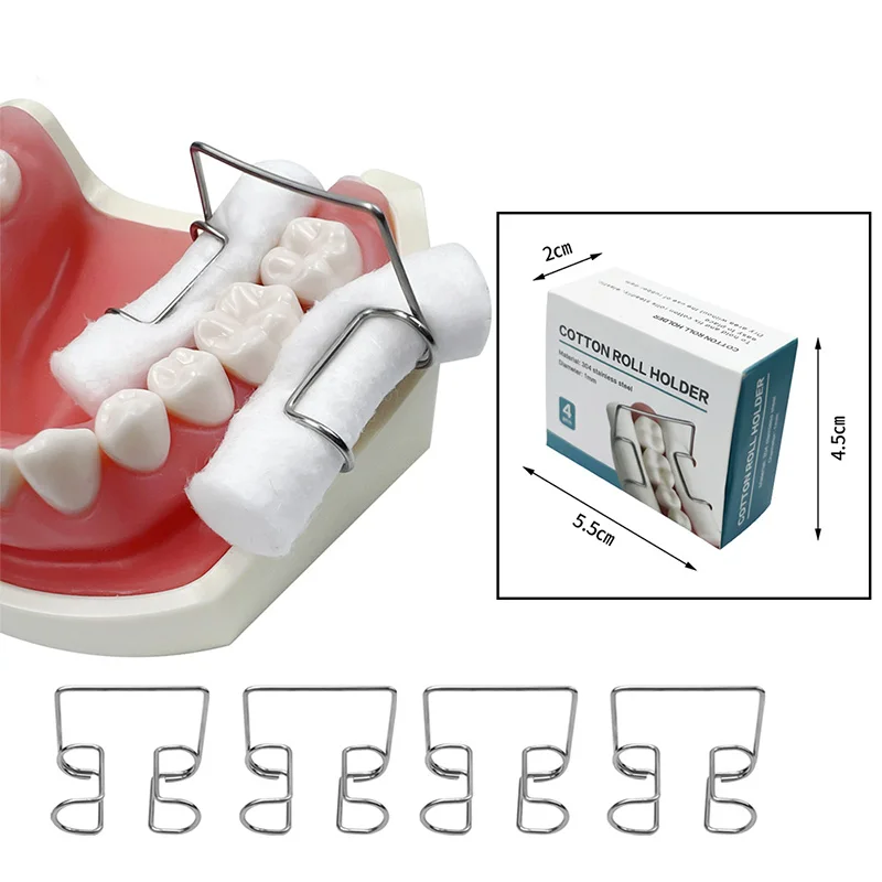 4 ชิ้น/กล่องทันตกรรมวัสดุทันตกรรมจัดฟันคลิปผ้าฝ้ายผู้ถือม้วนสแตนเลสผ้าฝ้ายม้วนคลิป Oral Isolator ทันตแพทย์