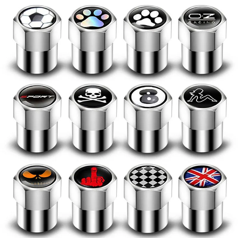 High Quality 4Pcs/set Car Tire Valve Caps Premium Metal Rubber Seal Tire Valve Stem Caps Dust Proof Covers Universal fit for Car