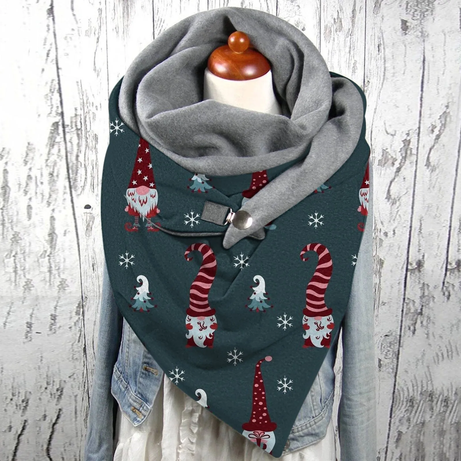 Female Casual Warm Scarves Shawl Fashion Women Snowflake Print Scarf Hijabs New Year Femme Red Scarf Wrap Button Scarf Christmas