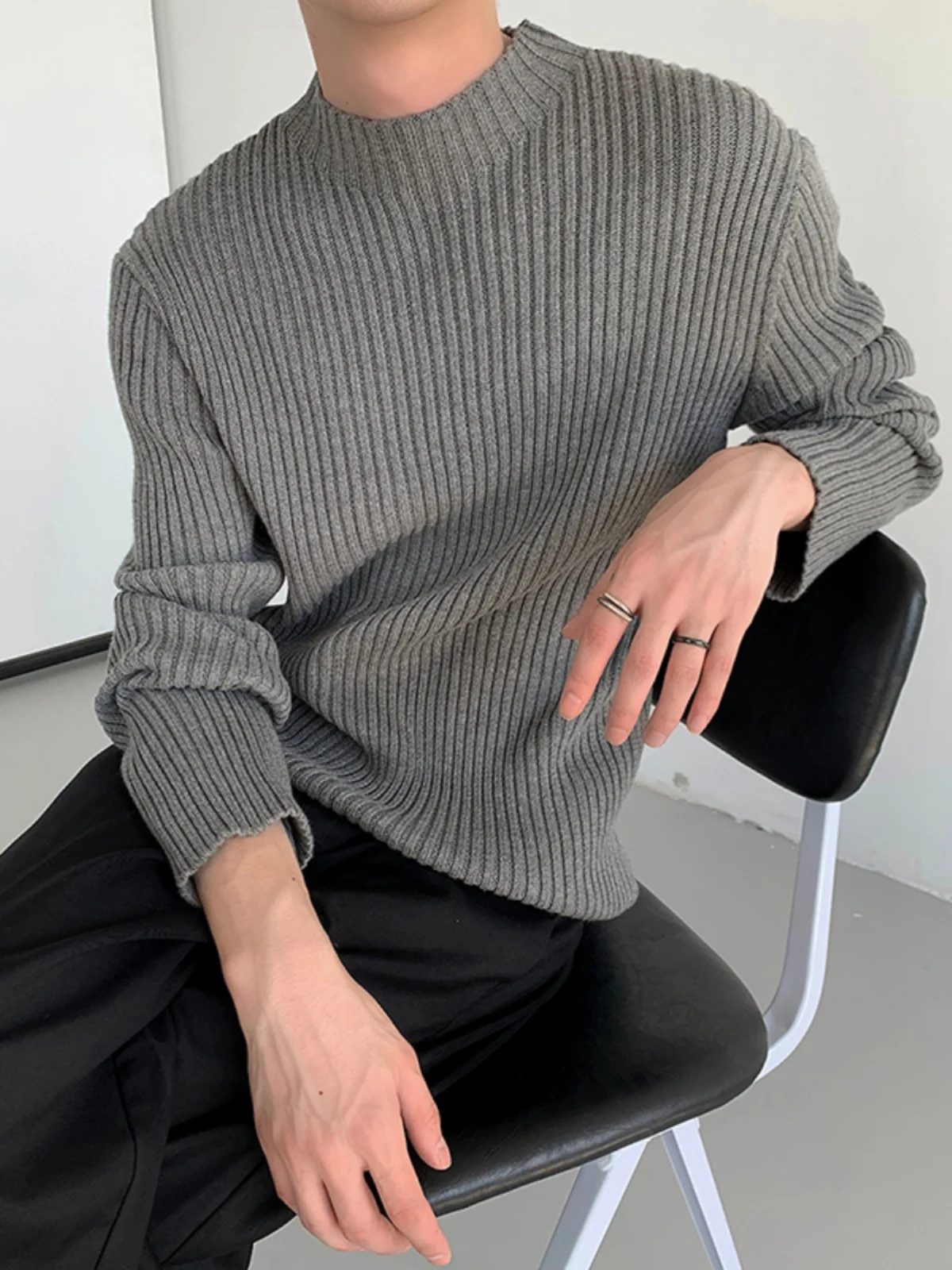 

ay f-High Collar Men's Sweater Casual Inner Wear Knitted Top Autumn Winter American Trendy Brand Loose Fit Daily Wear