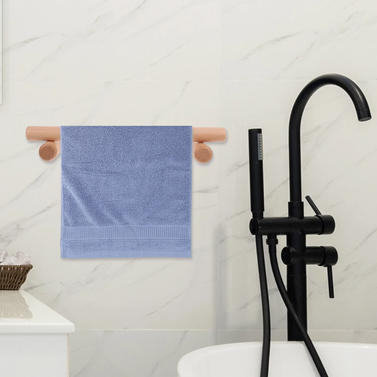 

1pc Wooden Single Bar 30Cm Natural Bathroom Accessories Simple Towel Rack For Kitchen Bath Organizer No Punch Towel Hanger