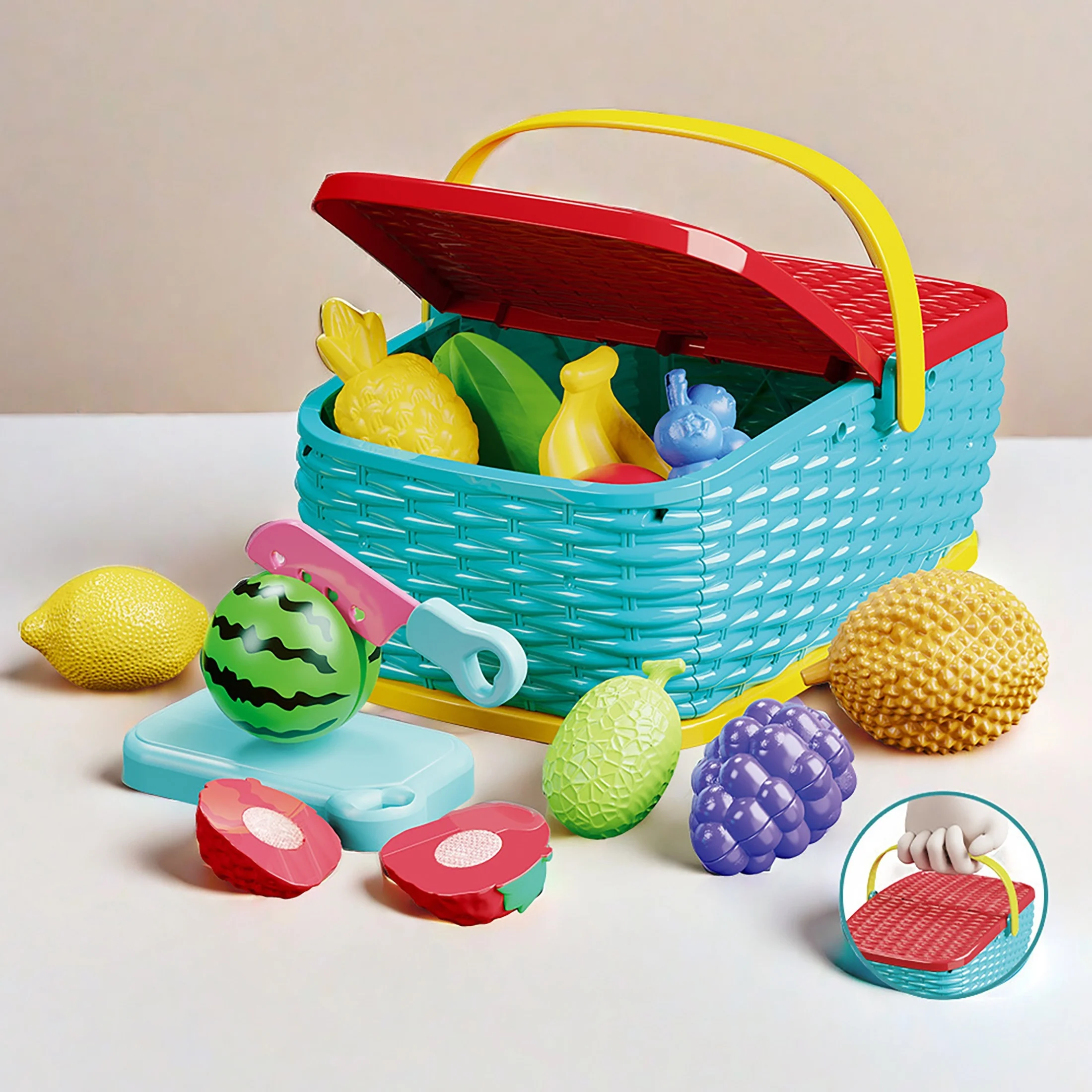 Simulation Kitchen Fruit, Camping Portable Picnic Basket Play House Toy, kids kitchen , for girls kitchen set  supermarket