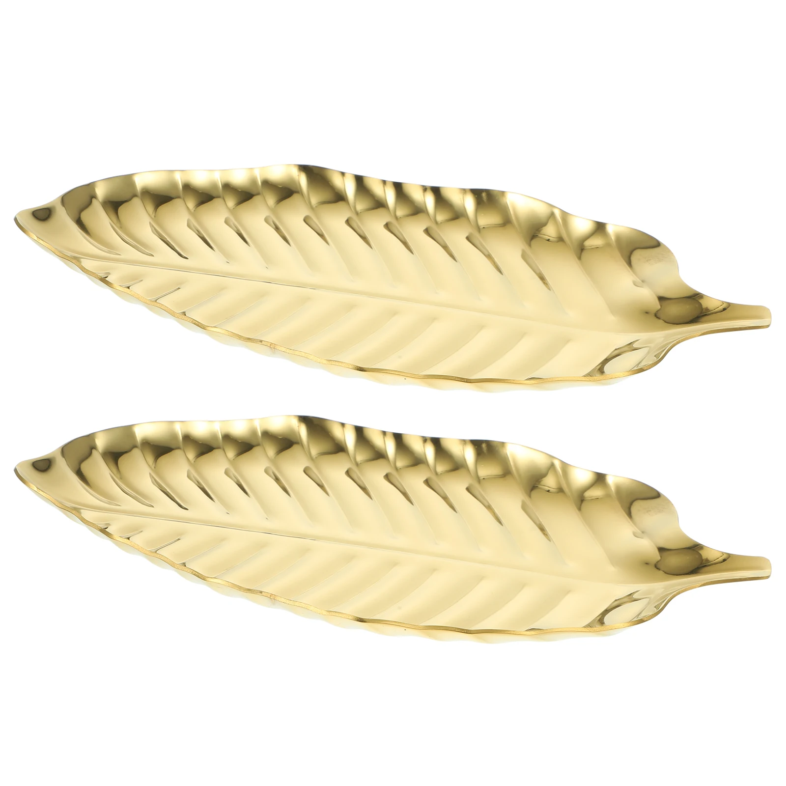 

2pcs Gold Fruit Leaf Serving Tray Stainless Steel Nordic Style Container Dessert Plate Snack Storage Decorative Tray