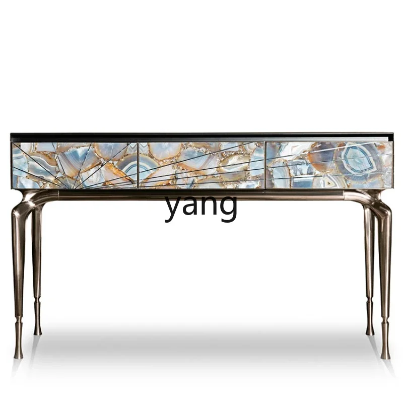 LMM light luxury stainless steel entrance table against the wall high-end agate stone art decoration cabinet