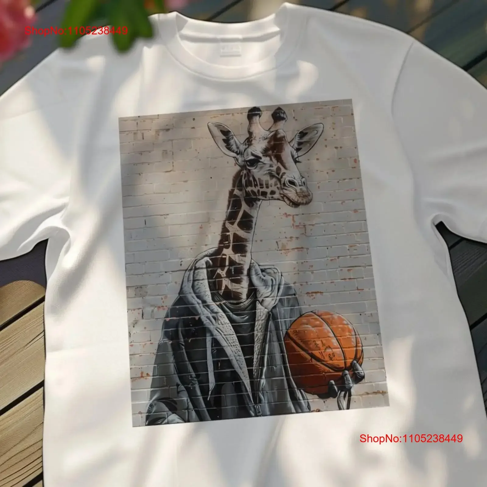 Graffiti Giraffe Playing Basketball on Brick Wall T Shirt Urban Style Street Art Unique Animal Print Top vintage Washed