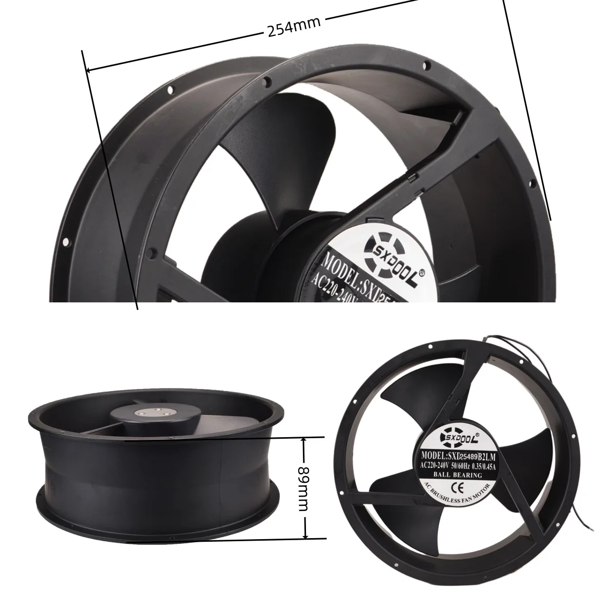 SXD25489B2LM Ø254x89mm 25489 AC 220-240V 50/60Hz 0.35/0.45A Ball Bearing Axial Cooling Fan for SXDOOL