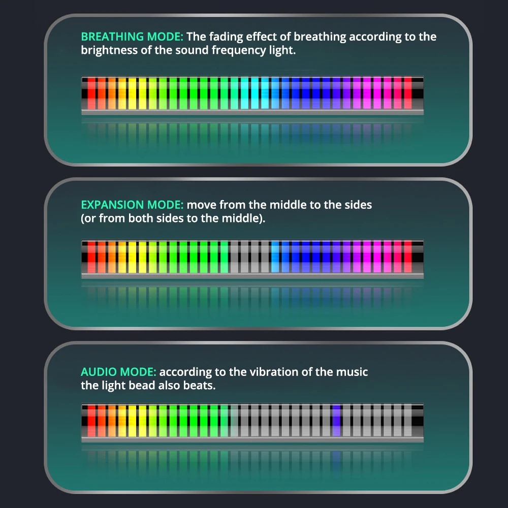 LED Light Bar Voice Control Pickup Rhythm Light Car Voice Control Light RGB Colorful Atmosphere Light Bar Decorative Light