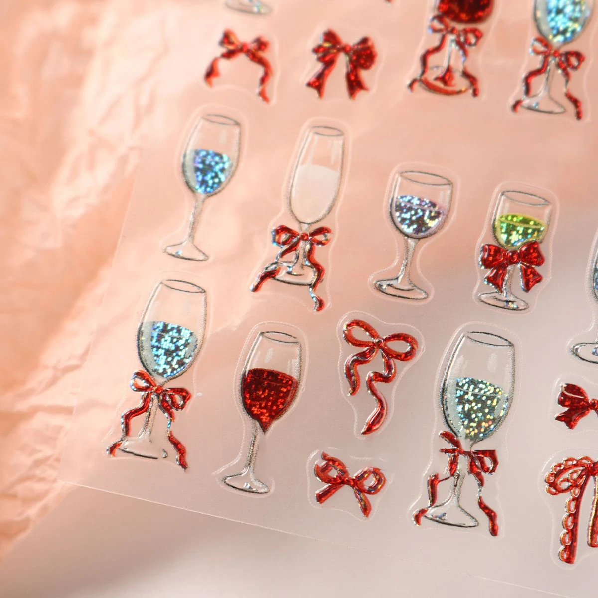 1/2 pz 5D Fiocco Rosso Tazza di Vino Design Unghie artistiche Adesivi Sparkly Glitter Calice Bowknot Adesivo Decorazione Del Chiodo Decalcomania Nail ArtSupply