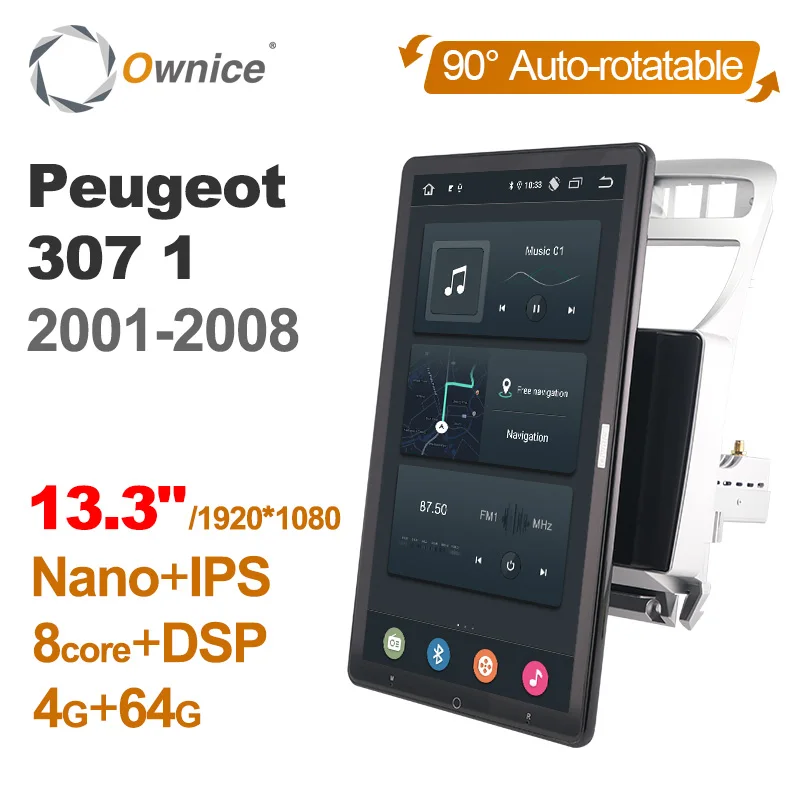 1920*1080 Nano Ownice Android 12.0 for Peugeot 307 1 2001-2008 Car Radio Video Audio 13.3