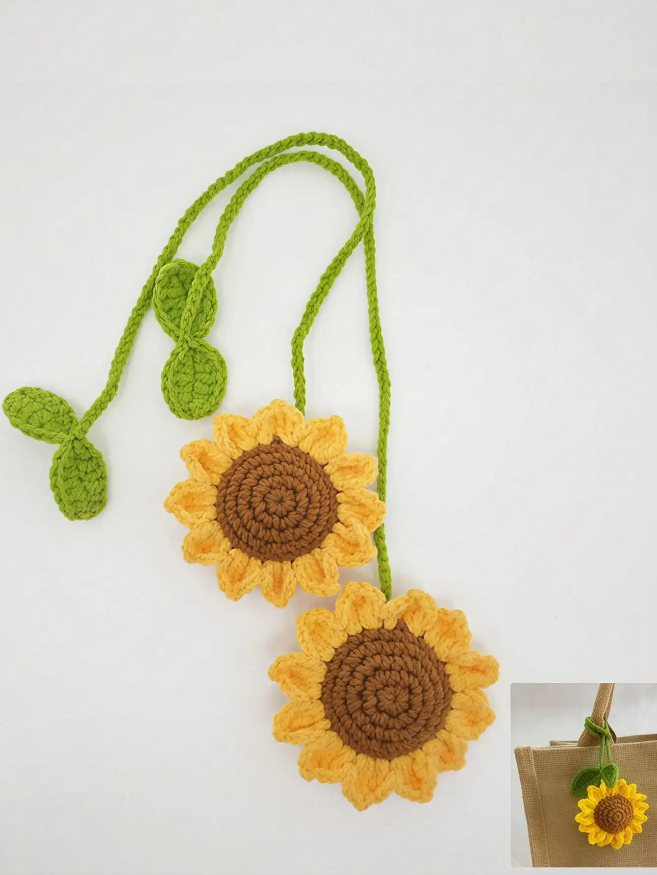 Handgefertigter gehäkelter Sonnenblumen-Früchtbeutel-Anhänger, DIY-Schleifen-Schlüsselanhänger, geeignet für Lesezeichen, Auto-Anhänger, Vorhanggurte