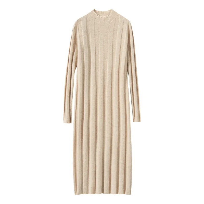 Birdtree, lockeres Wollkleid aus Kaschmir, mittellanger Pitbar-Stil für Damen, 2024, neues Herbst- und Winterkleid D48906KE