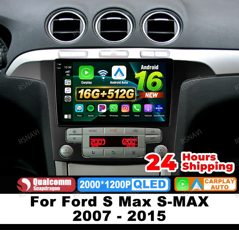 Car Radio Android 16 For Ford S Max S-MAX 2007 - 2015 Qualcomm Viedo Player Autoradio BT DSP Stereo Wireless Carplay Auto 4G LTE