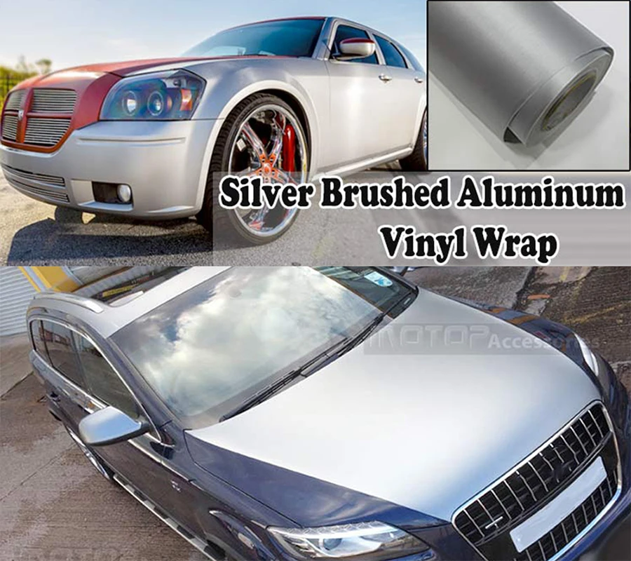 10cm X150cm Brushed Aluminum Wrap Vinyl Silver Covering Film Sticker Decal Roll Sheet with Air Bubble Free 4inX 60in