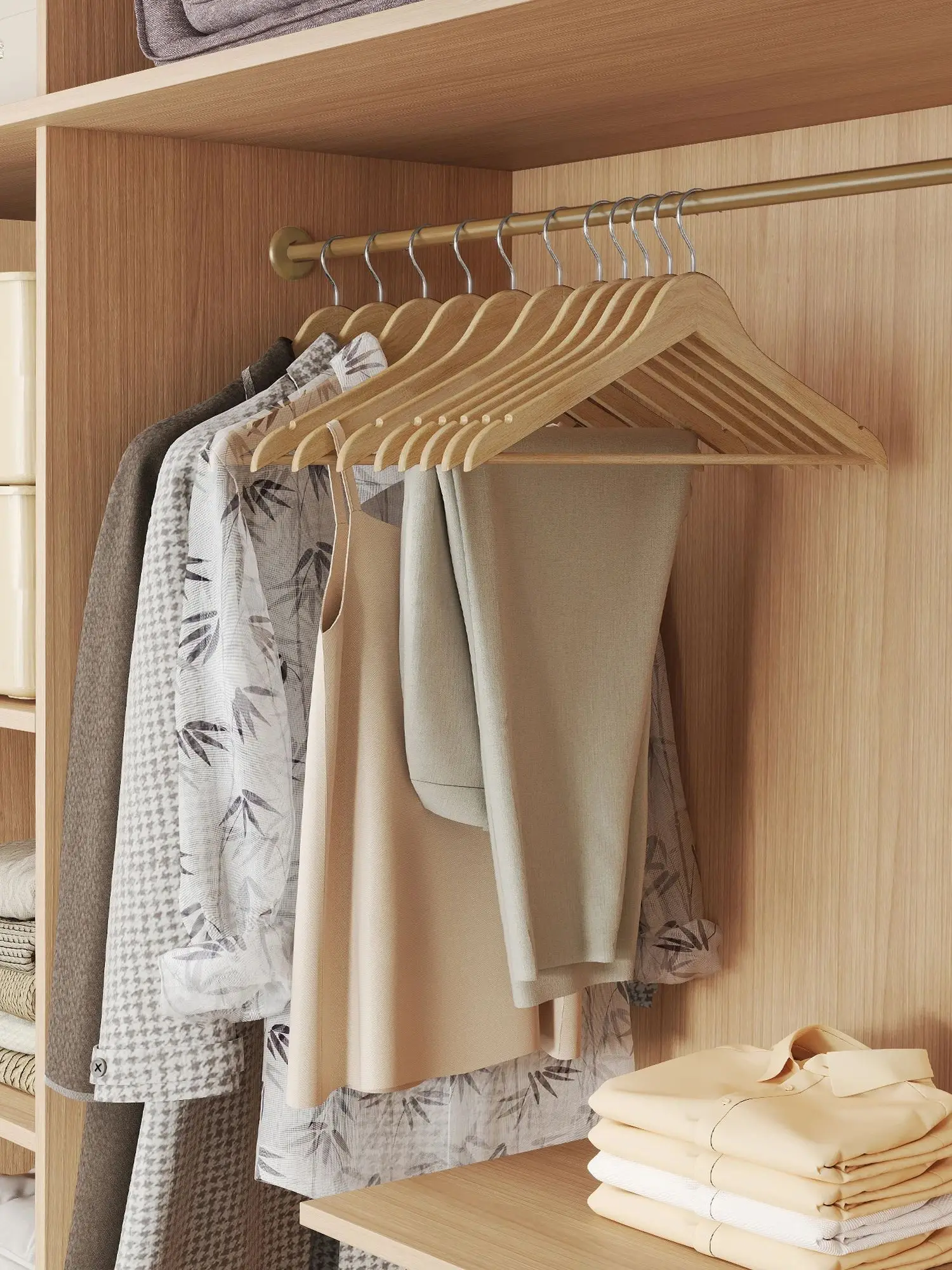 SONGMICS kleerhanger hout 30-set slanke houten beugel ondergesneden inkeping inkeping in schouderruimte broekhanger 360 ° draaibare haak