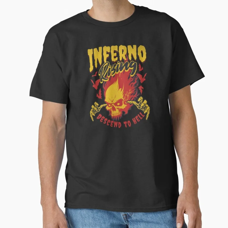 

Inferno Rising - Skull Fire Hell Funny Ride or die vintage speed race T-shirt for motorcycle rider large size tee Adult Tops