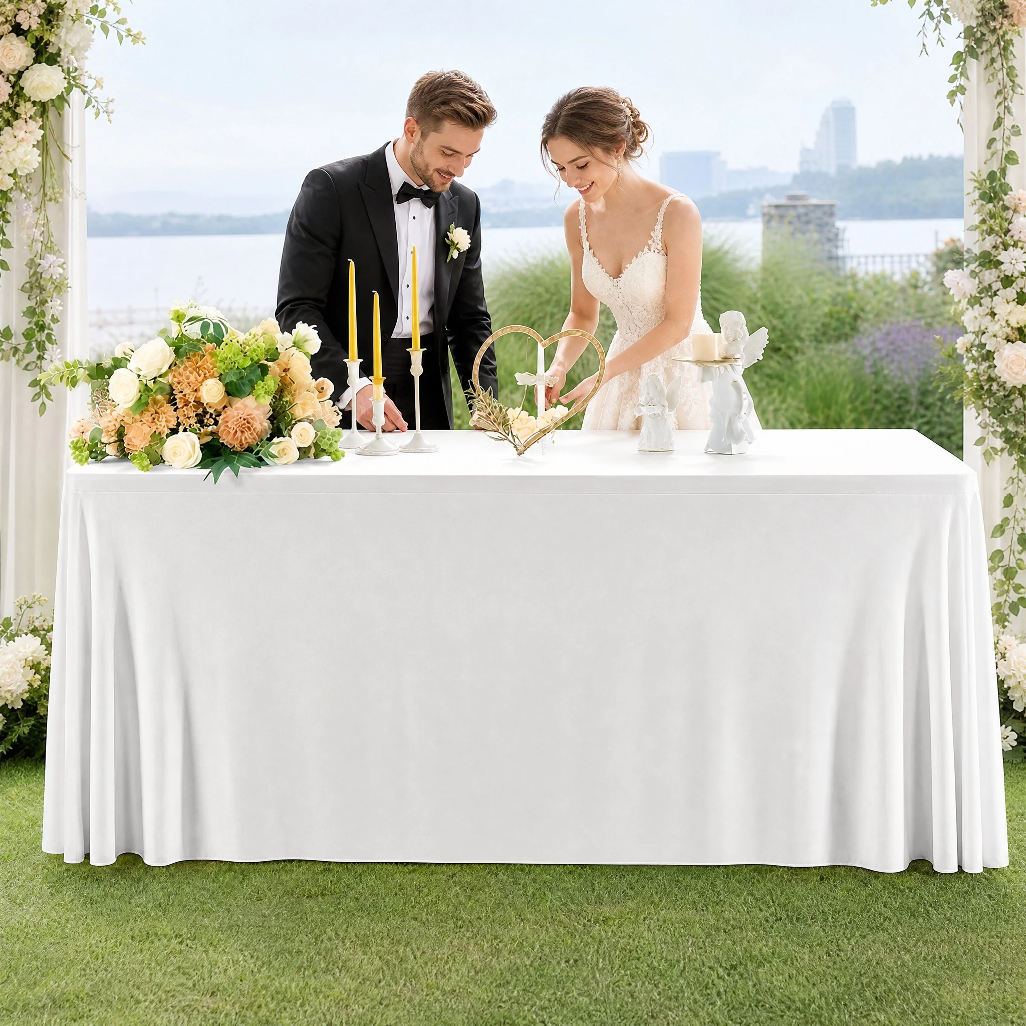 Romantic Personalized Wedding Tablecloth Floral Pattern Custom Table Cover for Ceremony Reception Party Decoration