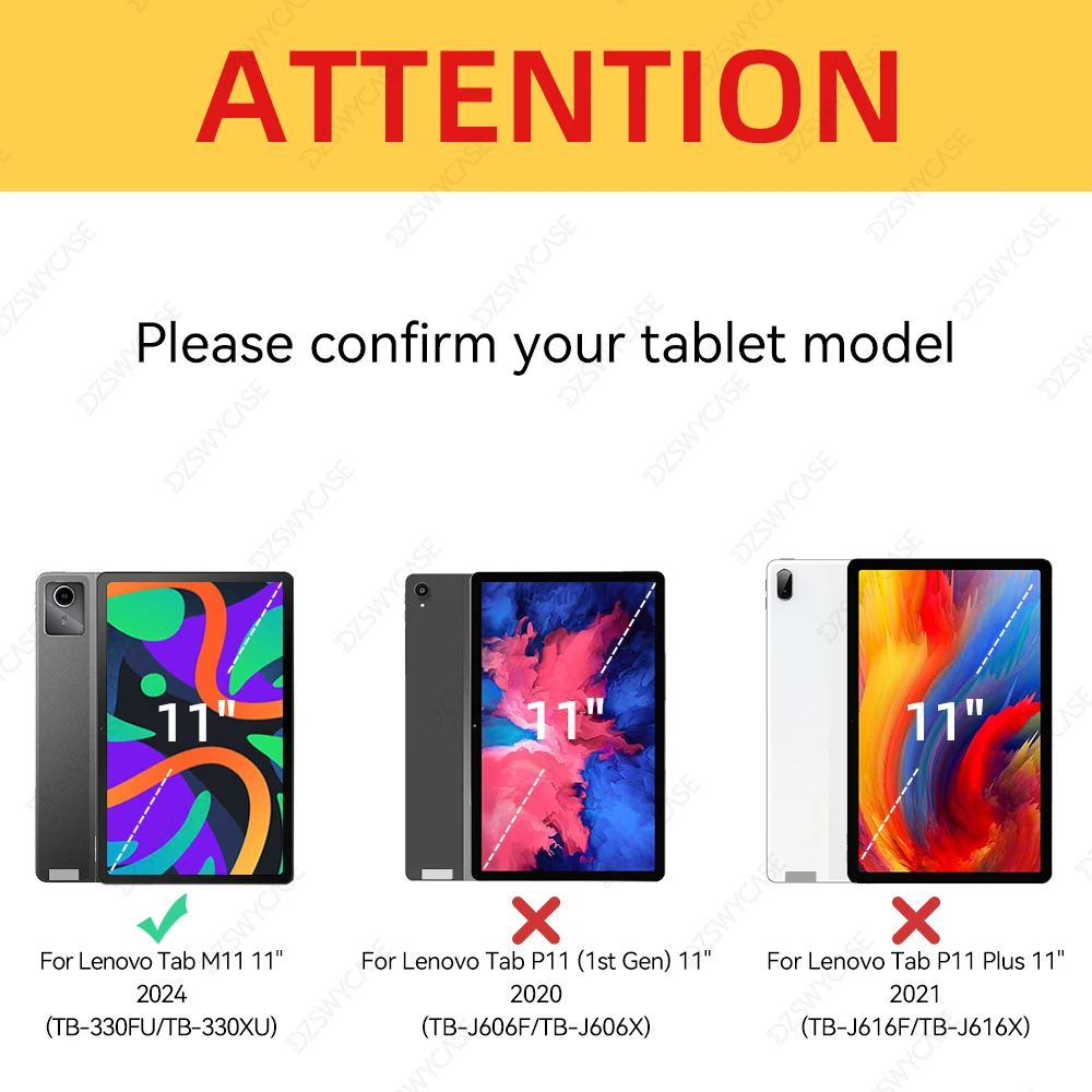 حافظة لجهاز لينوفو تاب M11 مقاس 11 بوصة 2024 مع حامل قلم، غطاء خلفي صلب شفاف من البولي كربونات، حافظة ثلاثية الطي للاستيقاظ التلقائي/النوم