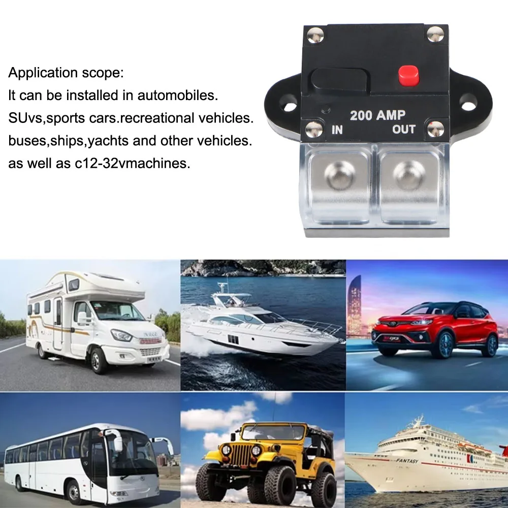 200A 12v-48v DC Circuit Breaker Reset Fuse Resettable Insurance Car Boat Audio Manual Power Protect Fuse Solar Fuse